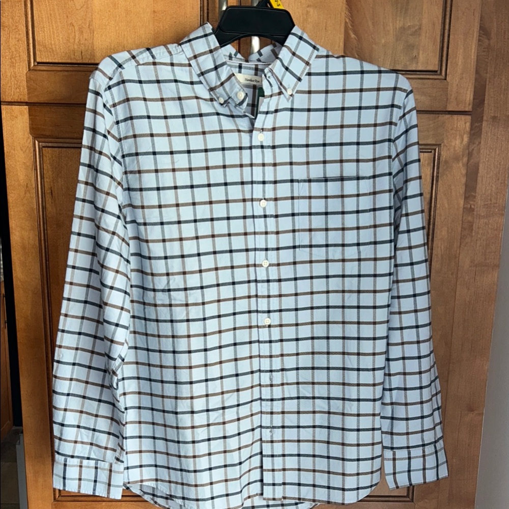 Men's Blue and Brown Checkered Shirt